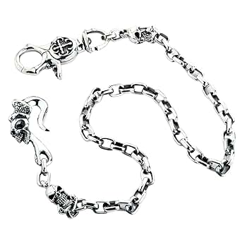 925 Sterling Silver Tribal Gothic Skull Wallet Chain Men's